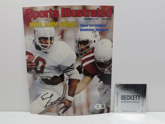 EARL CAMPBELL TEXAS UT LONGHORNS SIGNED 8x10 PHOTO SI COVER BAS COA