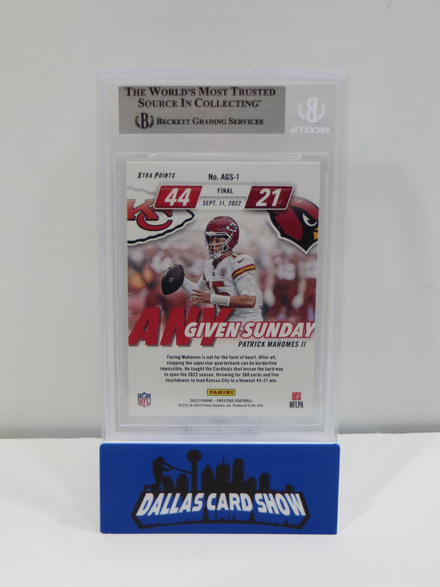 PAT MAHOMES SR SIGNED 2023 Prestige Any Given Sunday BGS BAS SLAB w/Who's Your Daddy