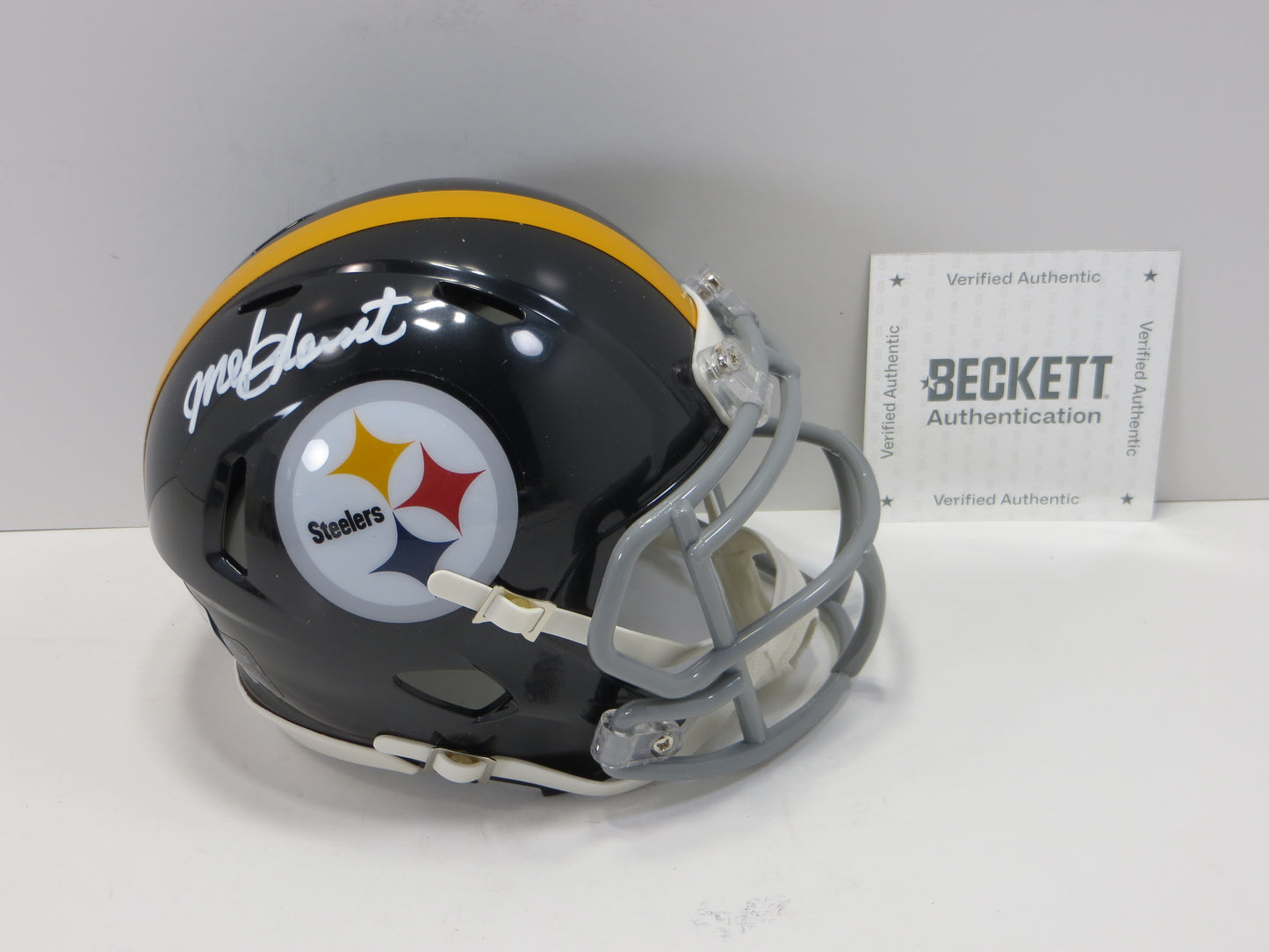 MEL BLOUNT SIGNED PITTSBURGH STEELERS RIDDELL MINI HELMET White Paint Pen BAS