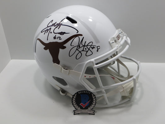 COLT McCOY JORDAN SHIPLEY SIGNED TEXAS LONGHORNS FULL SIZE HELMET BAS