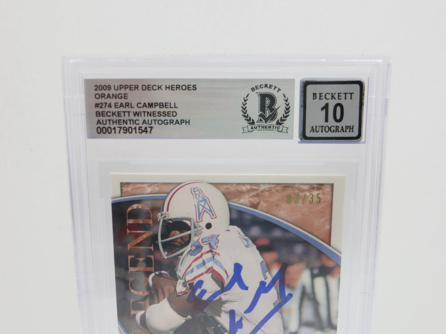 2009 UPPER DECK HEROES ORANGE #274 EARL CAMPBELL BGS 10 AUTO
