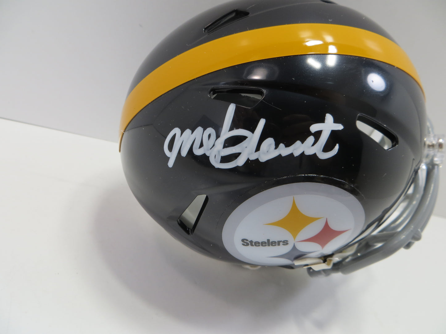 MEL BLOUNT SIGNED PITTSBURGH STEELERS RIDDELL MINI HELMET White Paint Pen BAS