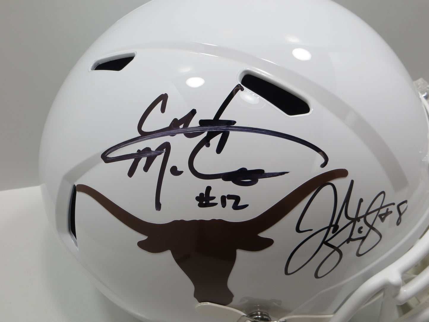 COLT McCOY JORDAN SHIPLEY SIGNED TEXAS LONGHORNS FULL SIZE HELMET BAS