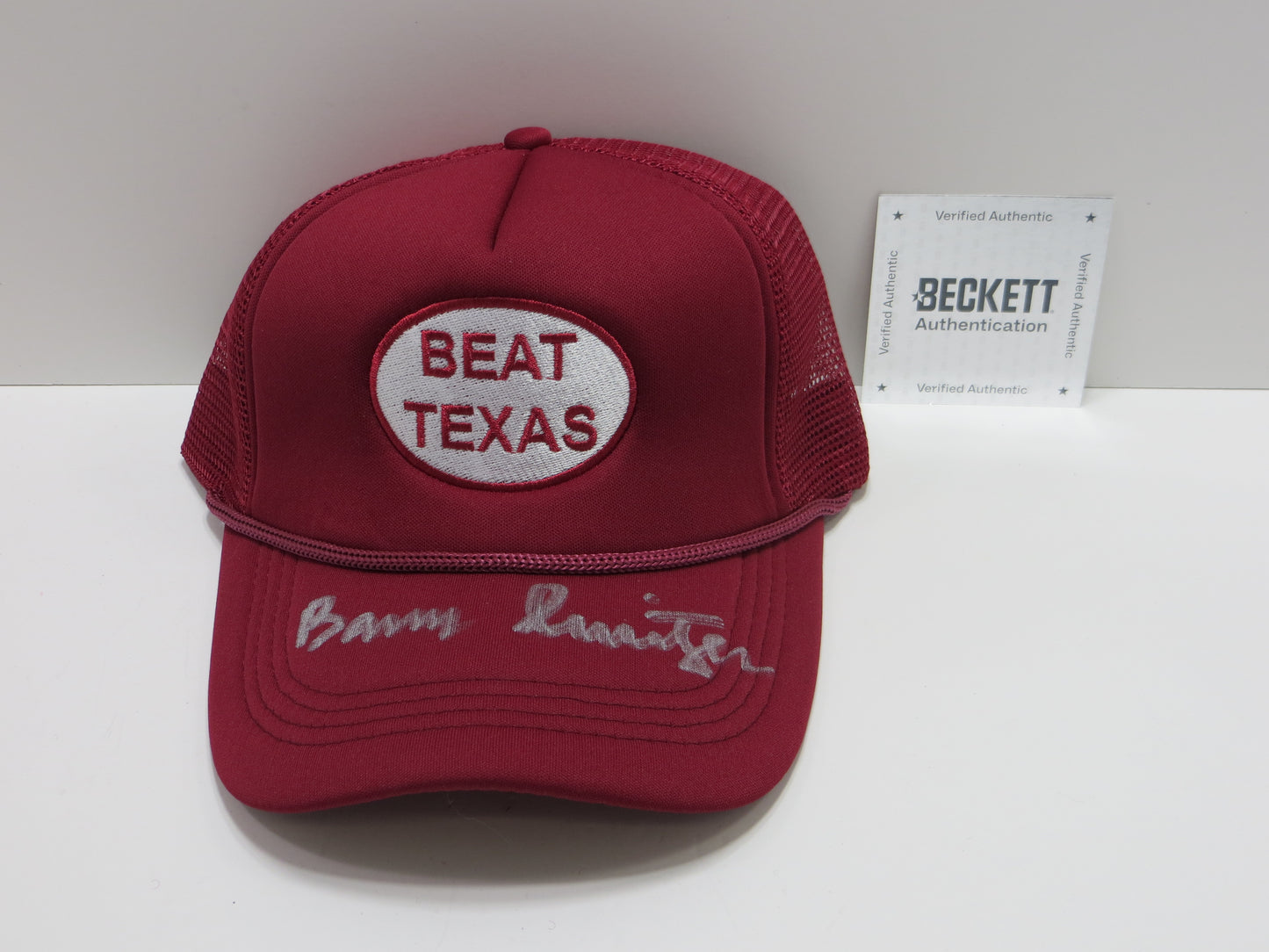 BARRY SWITZER OKLAHOMA OU SOONERS SIGNED BEAT TEXAS HAT Cowboys BAS