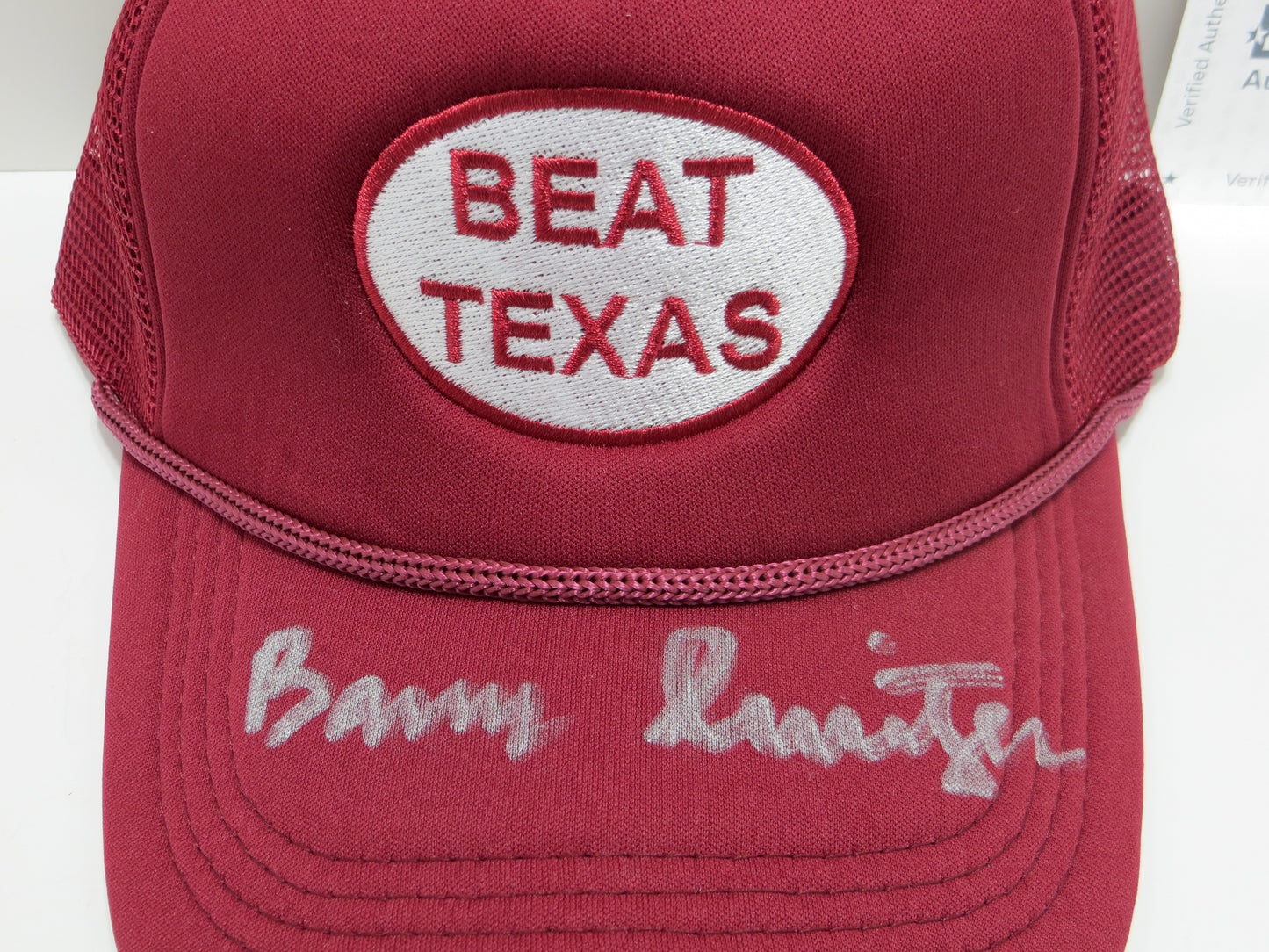 BARRY SWITZER OKLAHOMA OU SOONERS SIGNED BEAT TEXAS HAT Cowboys BAS