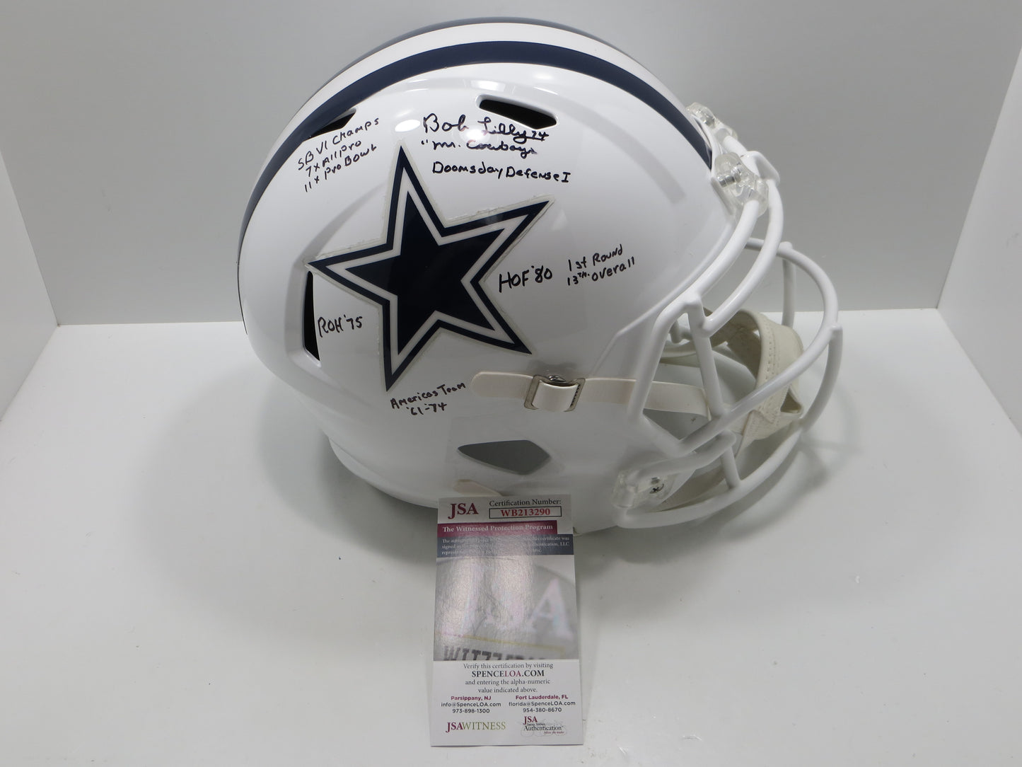 BOB LILLY SIGNED DALLAS COWBOYS RIDDELL FULL SIZE Alt HELMET wFULLSTATS JSA
