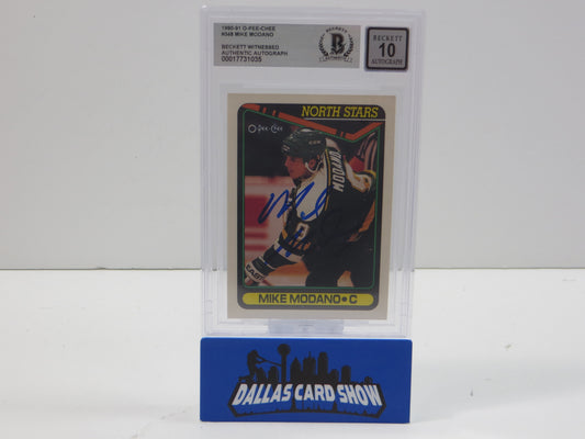 MIKE MODANO SIGNED 1990-91 O-Pee-Chee OPC #348 BAS BGS SLAB AUTO 10