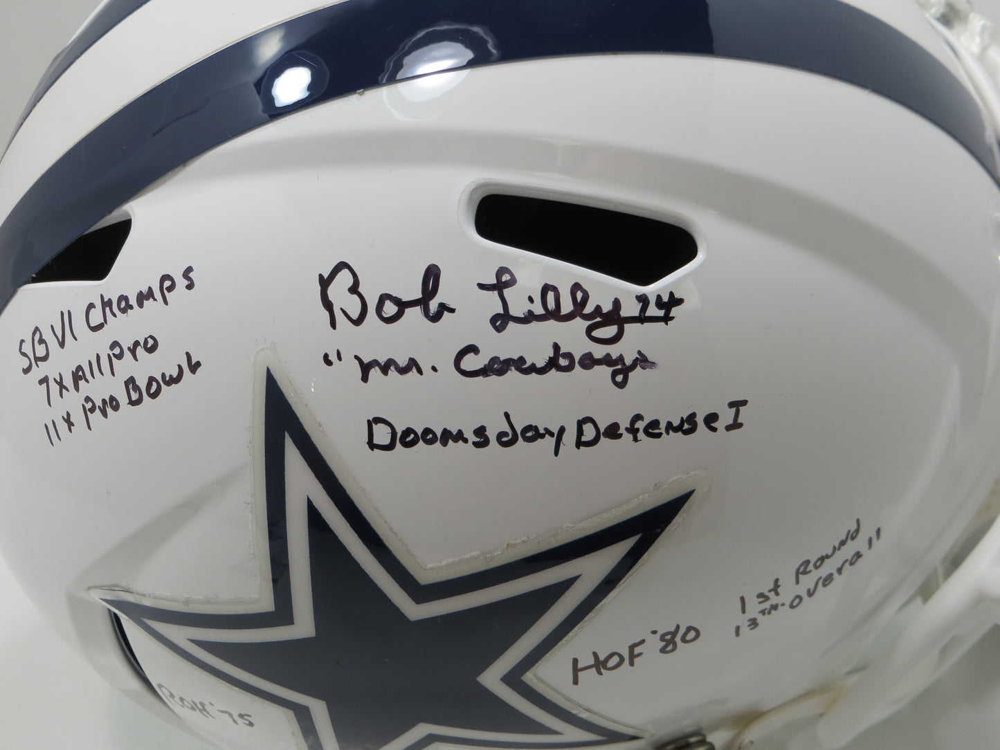 BOB LILLY SIGNED DALLAS COWBOYS RIDDELL FULL SIZE Alt HELMET wFULLSTATS JSA