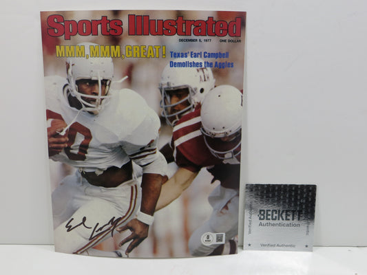 EARL CAMPBELL TEXAS UT LONGHORNS SIGNED 8x10 PHOTO SI COVER BAS COA