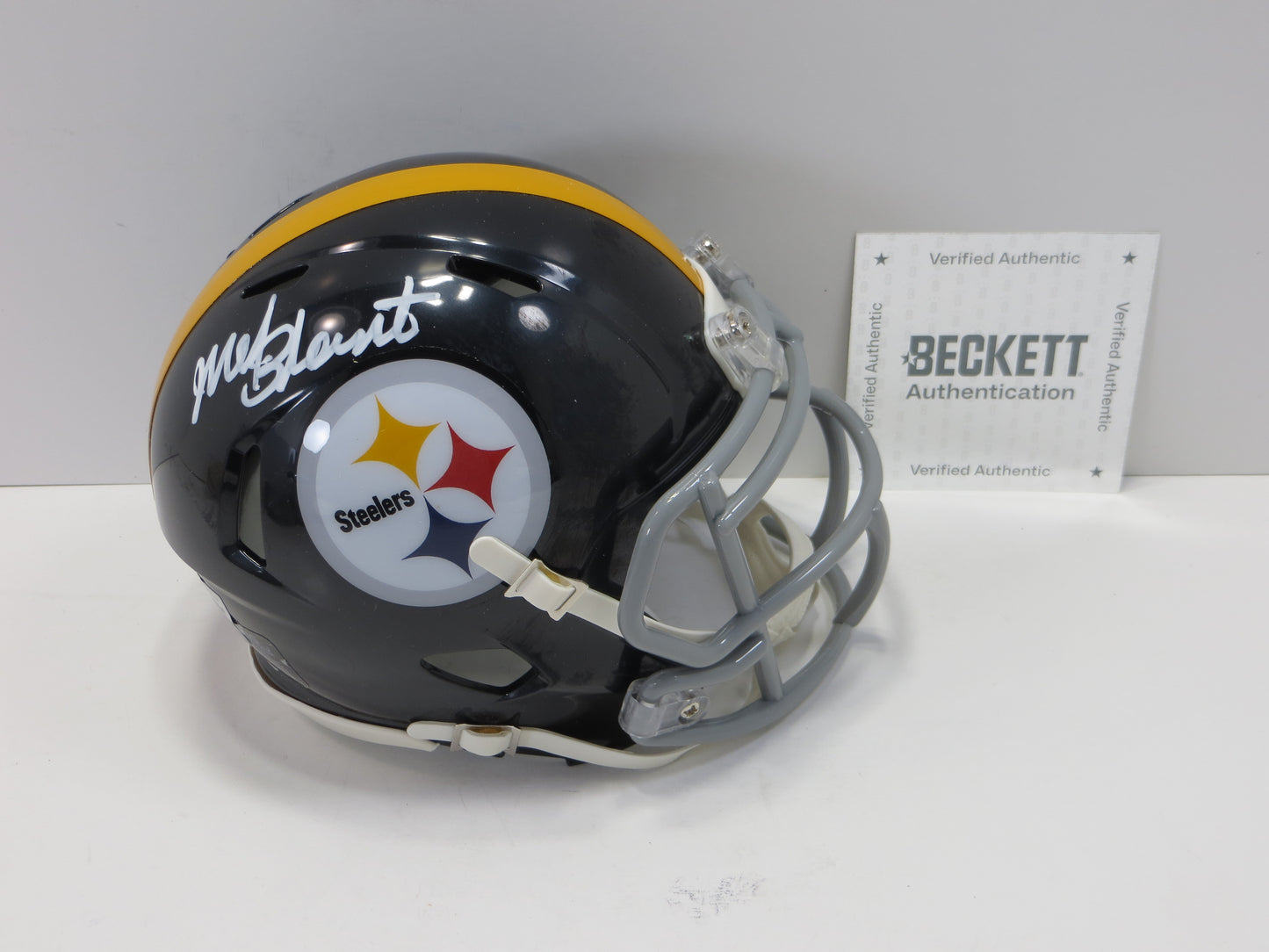MEL BLOUNT SIGNED PITTSBURGH STEELERS RIDDELL MINI HELMET White Paint Pen BAS