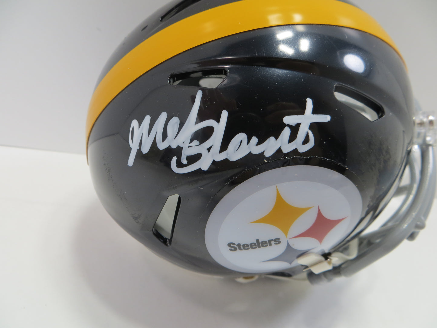 MEL BLOUNT SIGNED PITTSBURGH STEELERS RIDDELL MINI HELMET White Paint Pen BAS