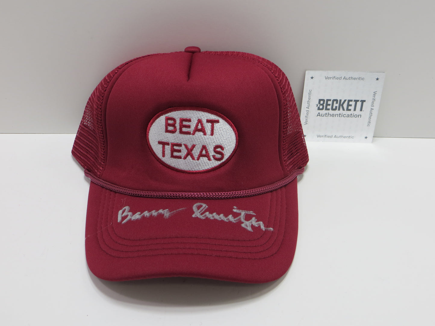 BARRY SWITZER OKLAHOMA OU SOONERS SIGNED BEAT TEXAS HAT Cowboys BAS