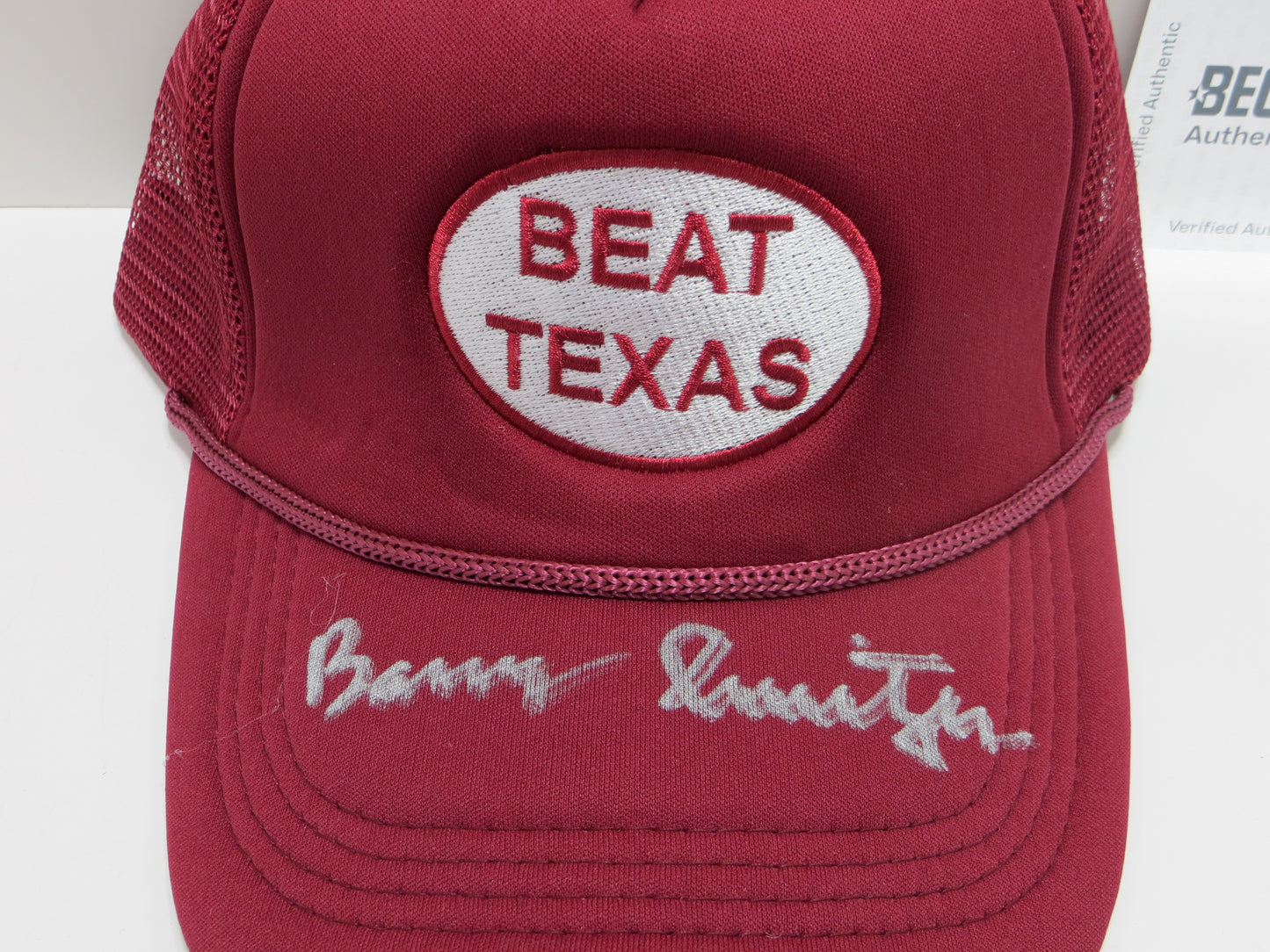 BARRY SWITZER OKLAHOMA OU SOONERS SIGNED BEAT TEXAS HAT Cowboys BAS