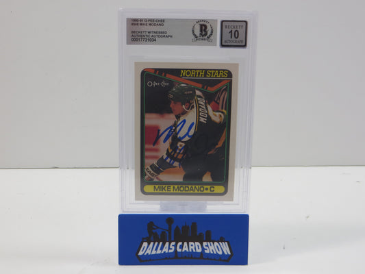 MIKE MODANO SIGNED 1990-91 O-Pee-Chee OPC #348 BAS BGS SLAB AUTO 10