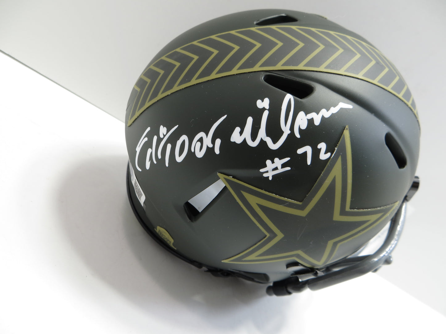ED TOO TALL JONES SIGNED DALLAS COWBOYS SALUTE TO SERVICE  MINI HELMET BAS
