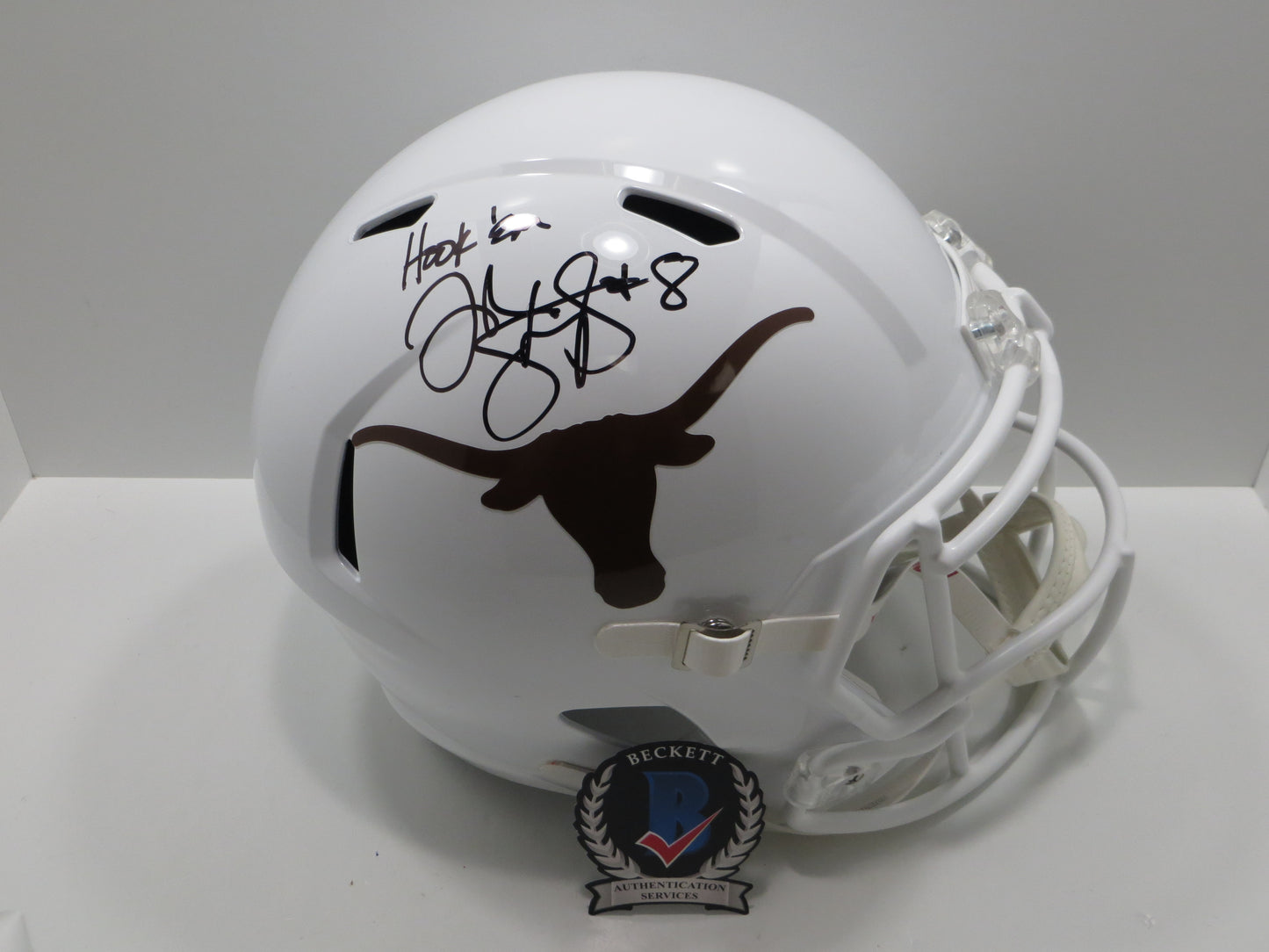 JORDAN SHIPLEY SIGNED TEXAS LONGHORNS Riddell FULL SIZE HELMET w/HookEm BAS
