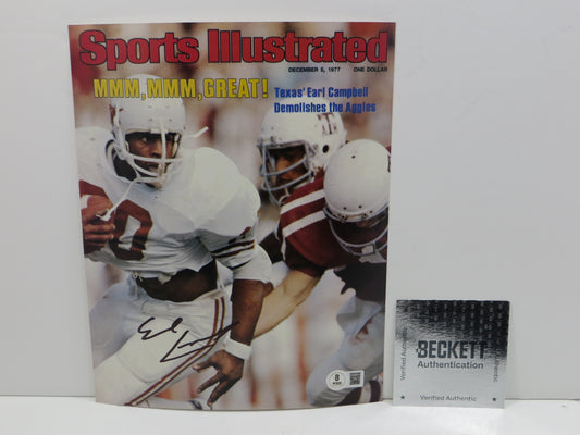 EARL CAMPBELL TEXAS UT LONGHORNS SIGNED 8x10 PHOTO SI COVER BAS COA