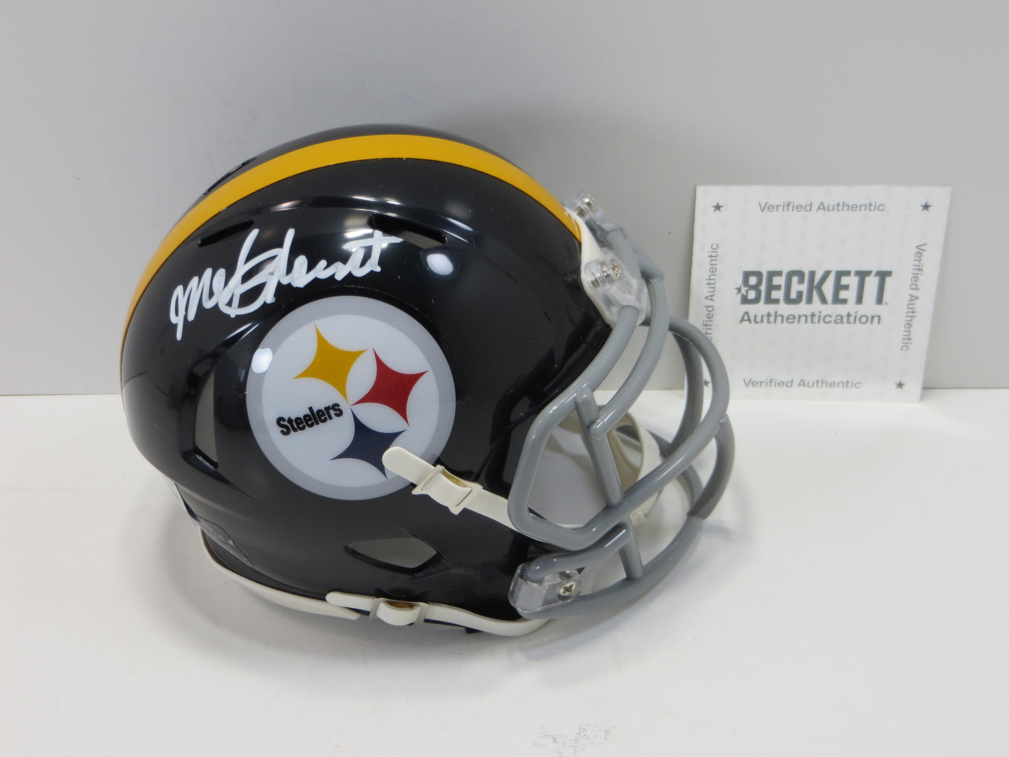 MEL BLOUNT SIGNED PITTSBURGH STEELERS RIDDELL MINI HELMET White Paint Pen BAS