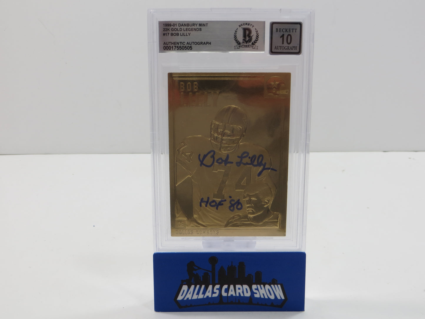 BOB LILLY SIGNED 99-01 DANBURY MINT 22K GOLD #17 COWBOYS BGS BAS SLAB AUTO 10