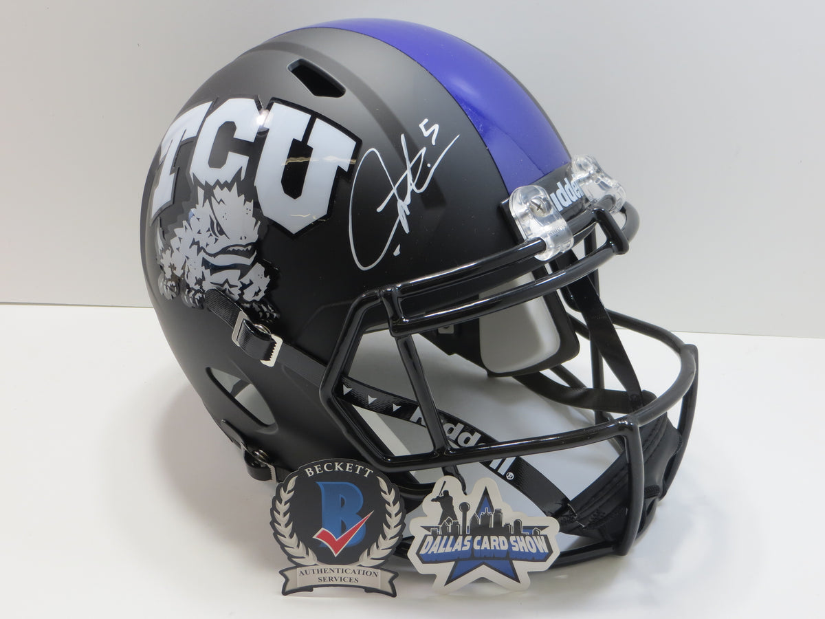 LaDAINIAN TOMLINSON TCU HORNED FROGS SIGNED Black HELMET Chargers BAS
