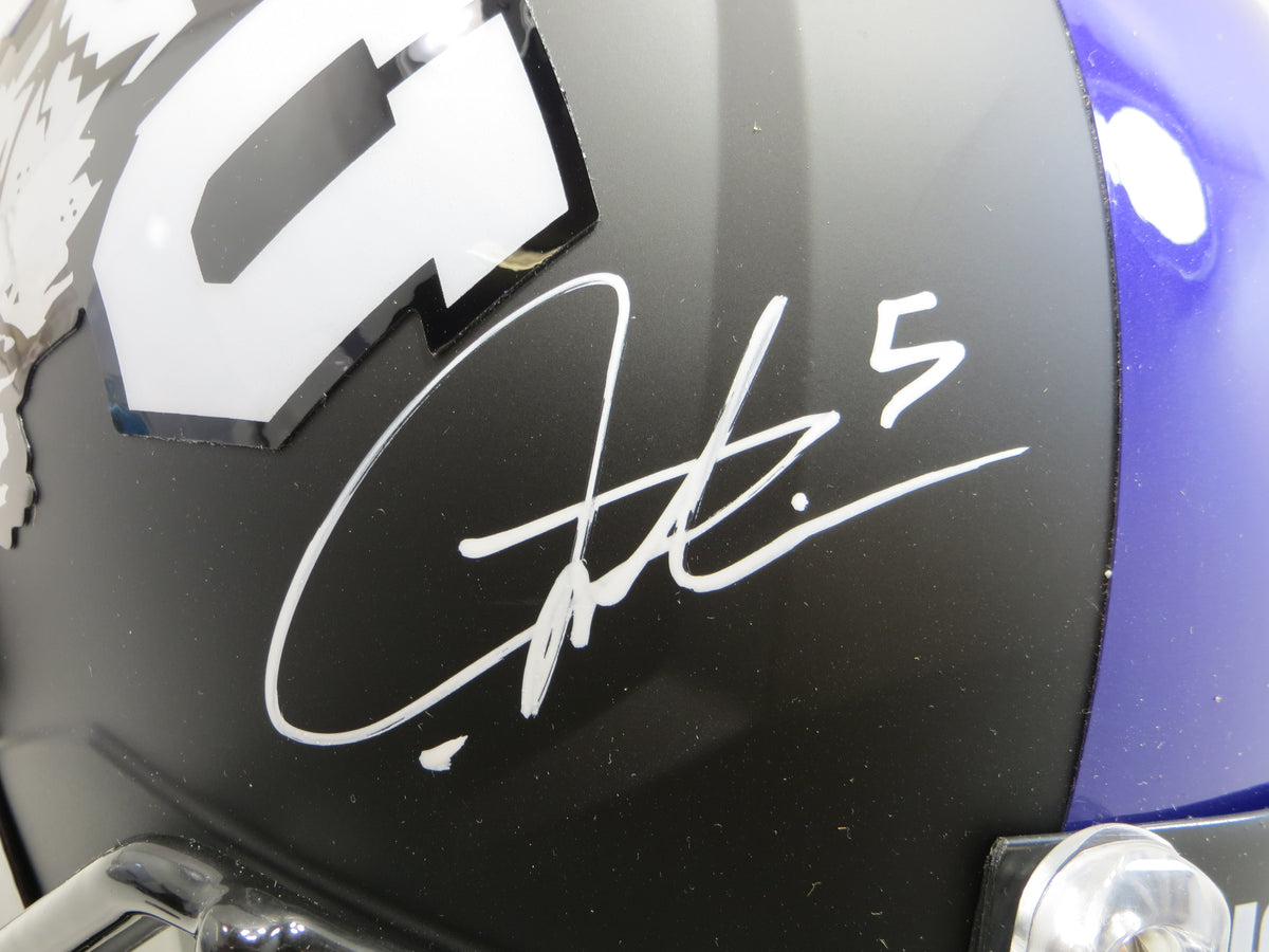 LaDAINIAN TOMLINSON TCU HORNED FROGS SIGNED Black HELMET Chargers BAS