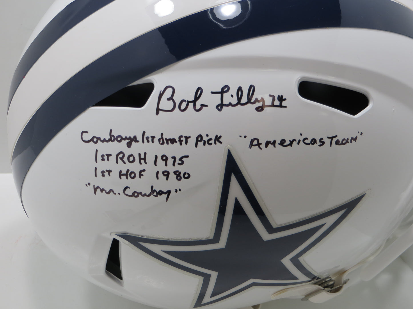 BOB LILLY SIGNED DALLAS COWBOYS RIDDELL FULL SIZE Alt HELMET w/5 INSCs JSA