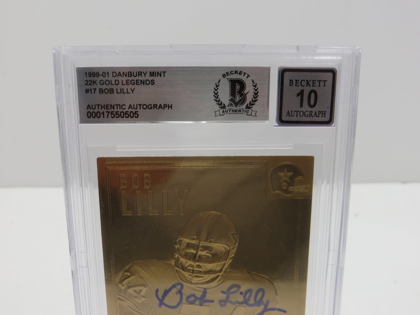 BOB LILLY SIGNED 99-01 DANBURY MINT 22K GOLD #17 COWBOYS BGS BAS SLAB AUTO 10