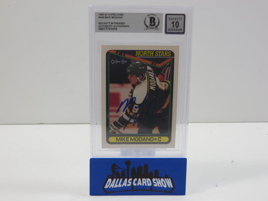 MIKE MODANO SIGNED 1990-91 O-Pee-Chee OPC #348 BAS BGS SLAB AUTO 10