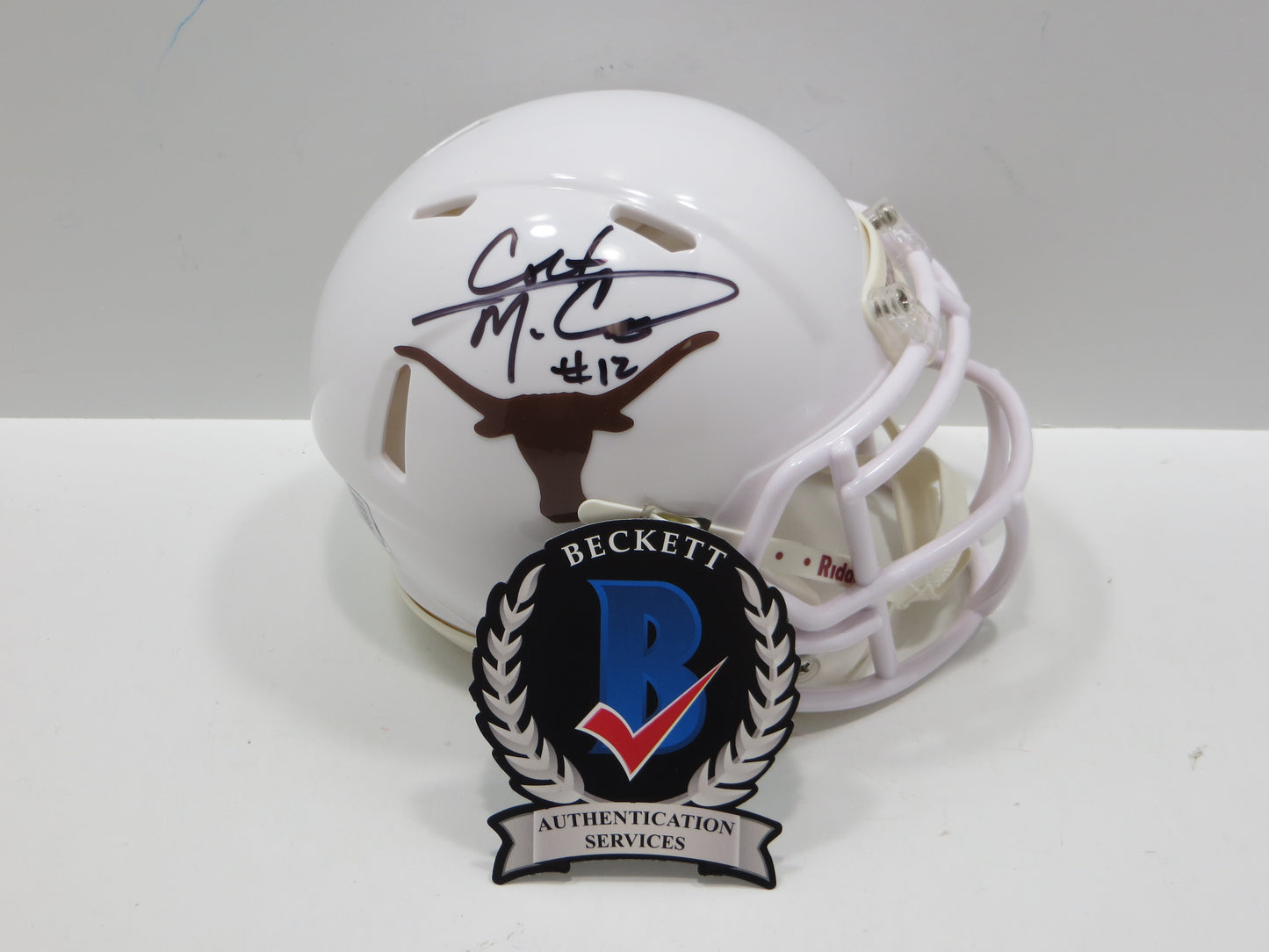 COLT McCOY SIGNED TEXAS LONGHORNS Riddell MINI HELMET BAS COA