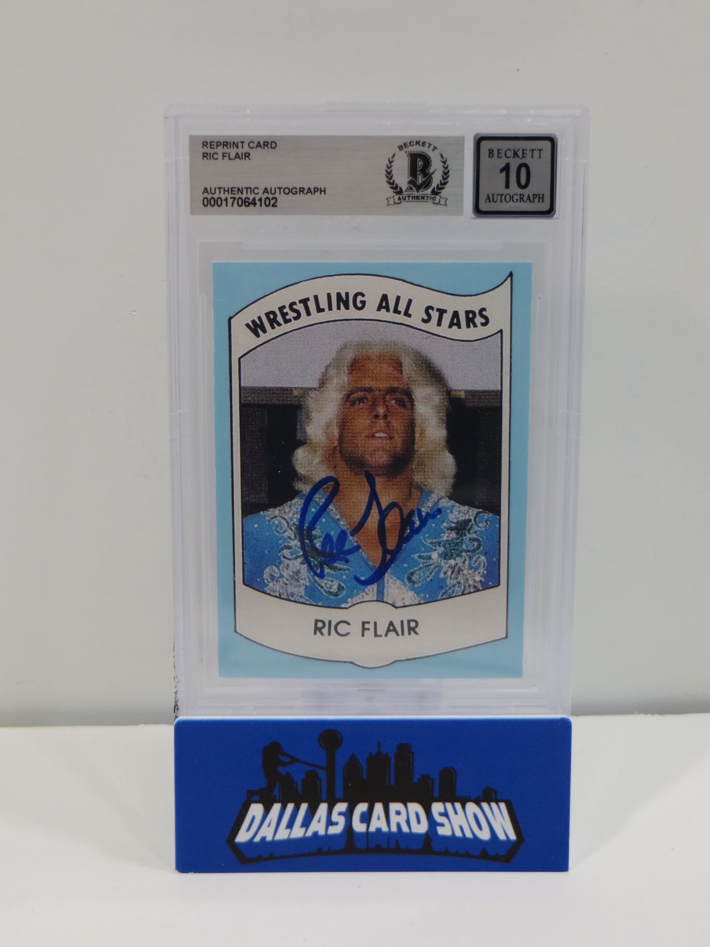 RIC FLAIR SIGNED 1982 Wrestling All Stars REPRINT Card BGS BAS SLAB AUTO 10