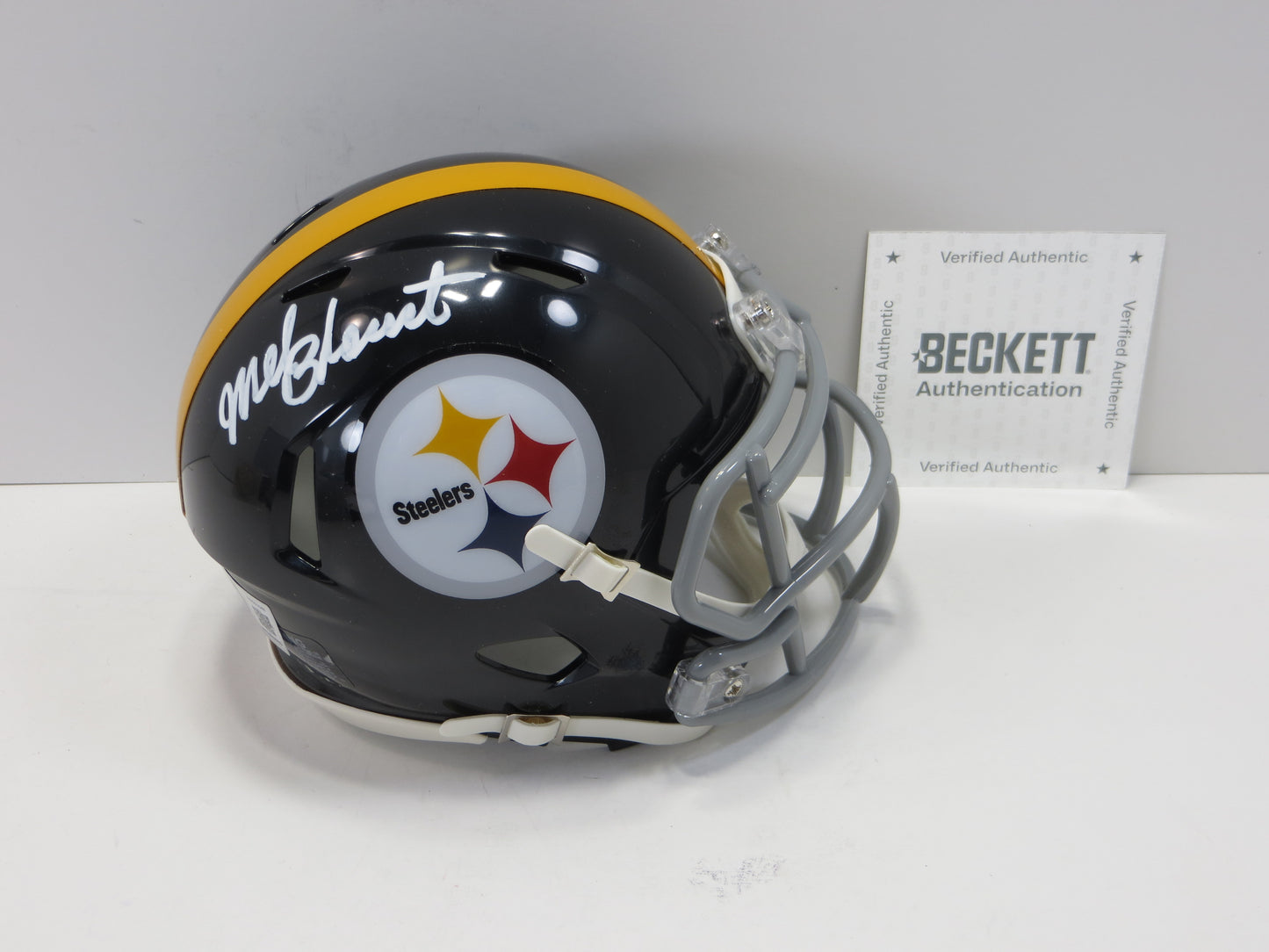 MEL BLOUNT SIGNED PITTSBURGH STEELERS RIDDELL MINI HELMET White Paint Pen BAS