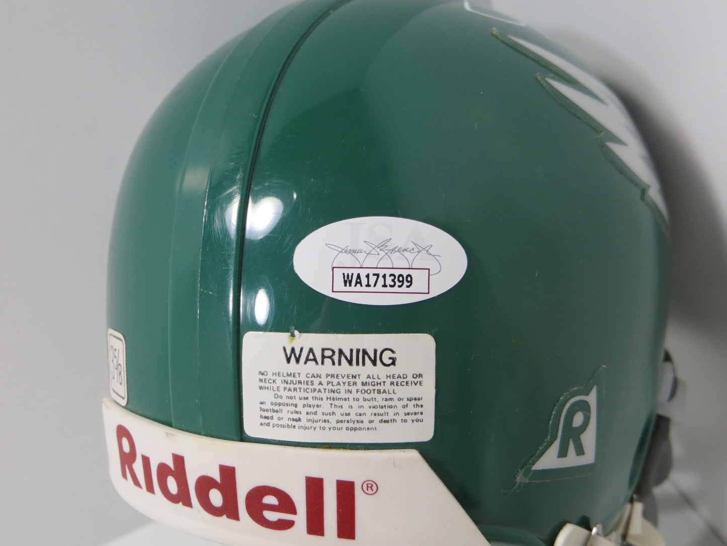 JOHN NILAND PHILADELPHIA EAGLES SIGNED RIDDELL MINI HELMET w/FLYEAGLESFLY JSA