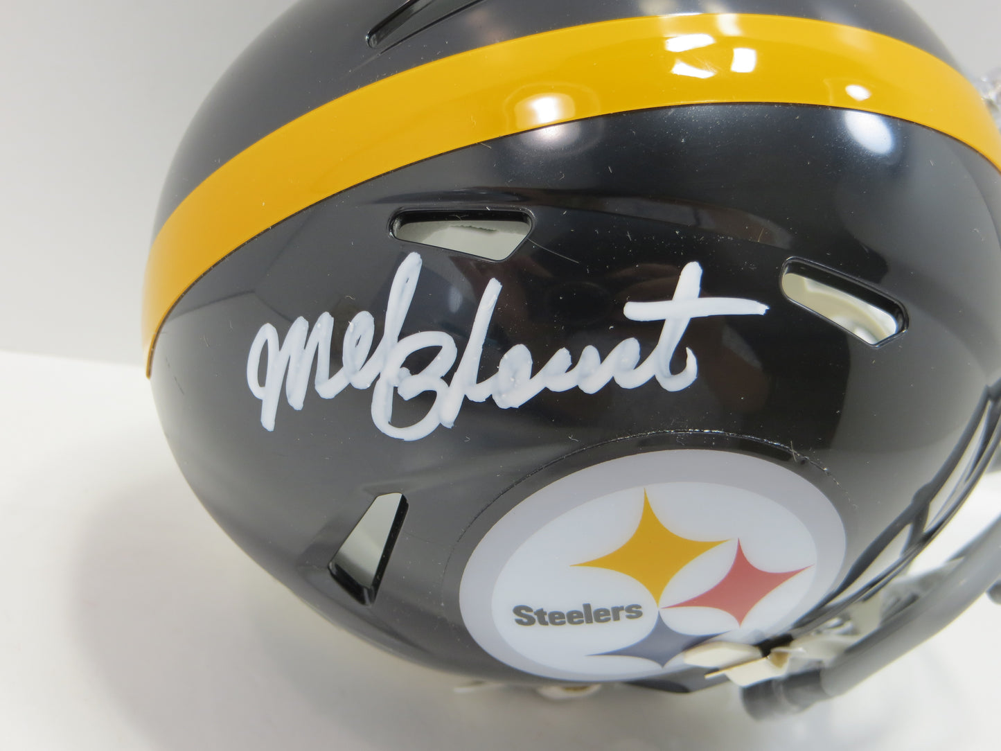 MEL BLOUNT SIGNED PITTSBURGH STEELERS RIDDELL MINI HELMET White Paint Pen BAS