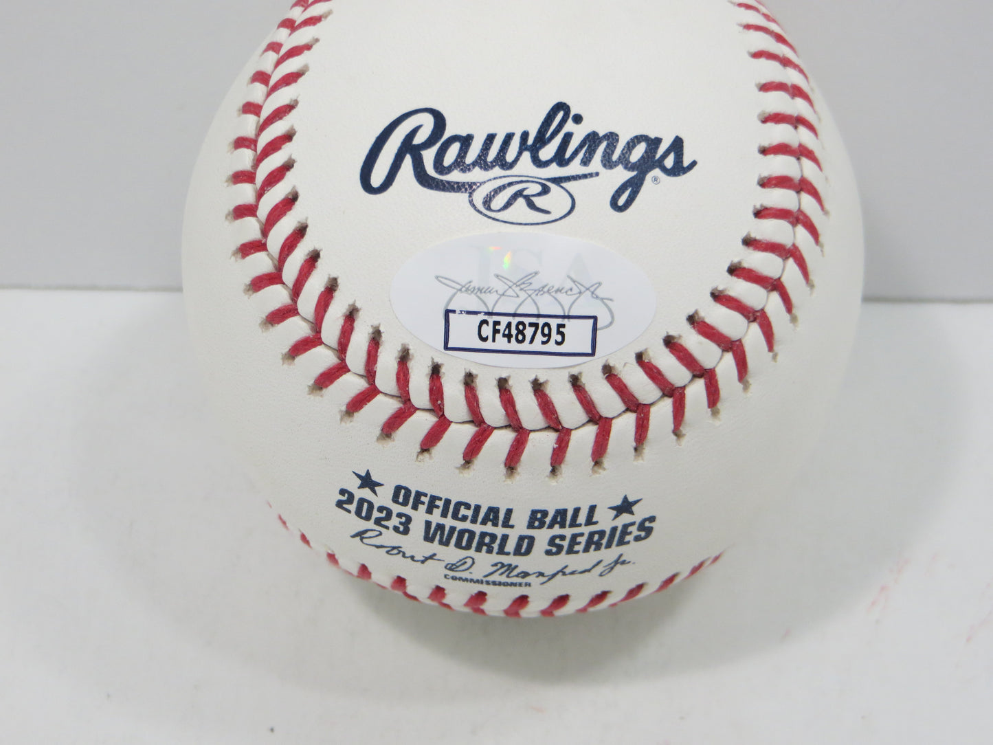 BRUCE BOCHY SIGNED Rawlings 2023 World Series BASEBALL w/INSC Texas Rangers JSA