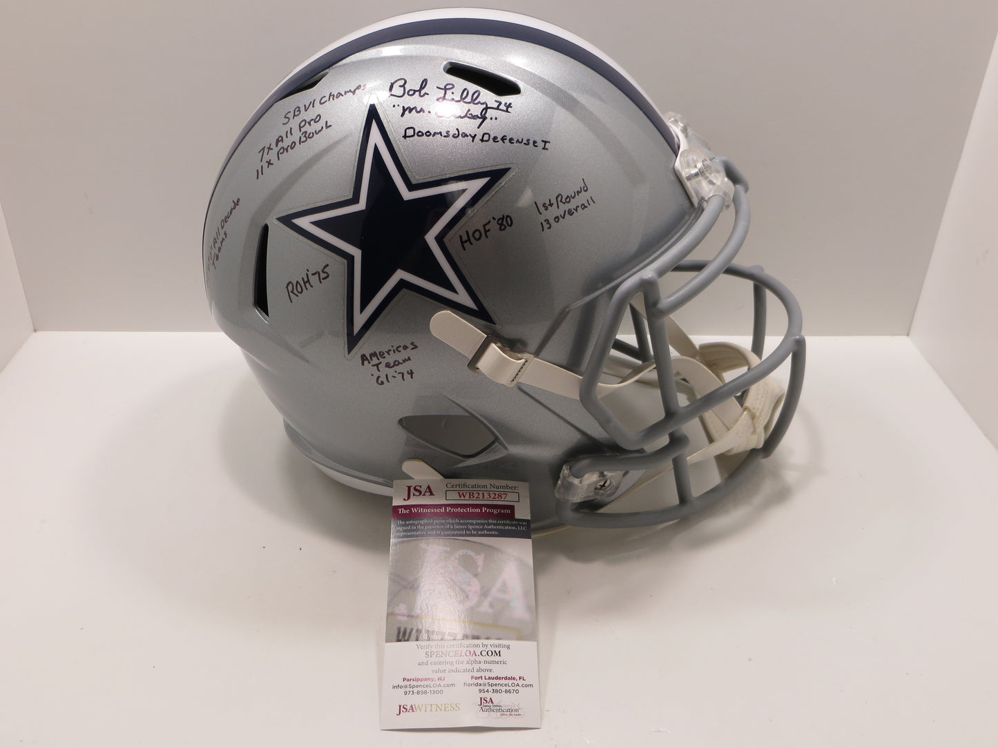 BOB LILLY SIGNED DALLAS COWBOYS RIDDELL FULL SIZE HELMET wFULLSTATS JSA