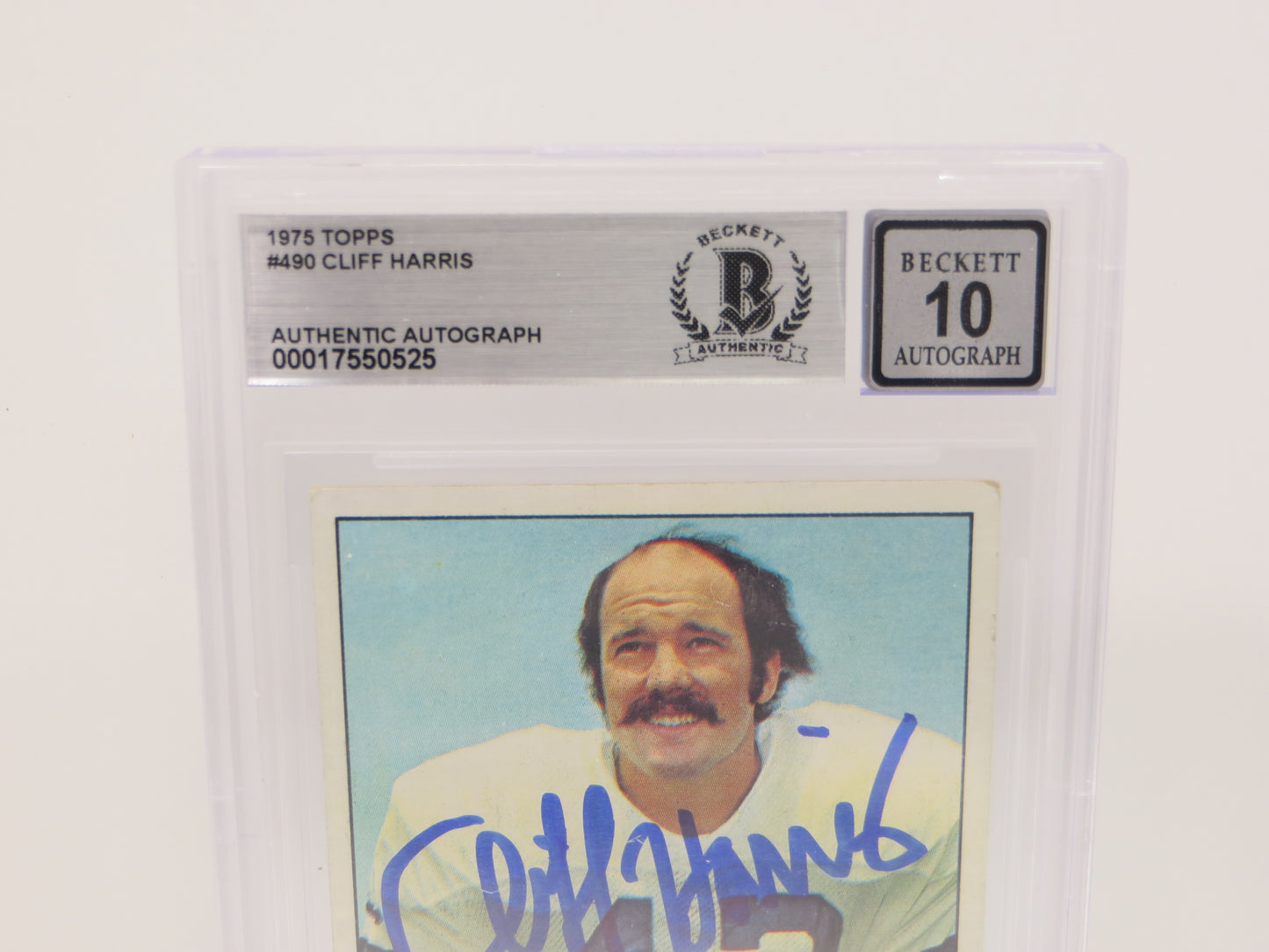 CLIFF HARRIS SIGNED 1975 TOPPS #490 DALLAS COWBOYS BGS BAS SLAB AUTO 10
