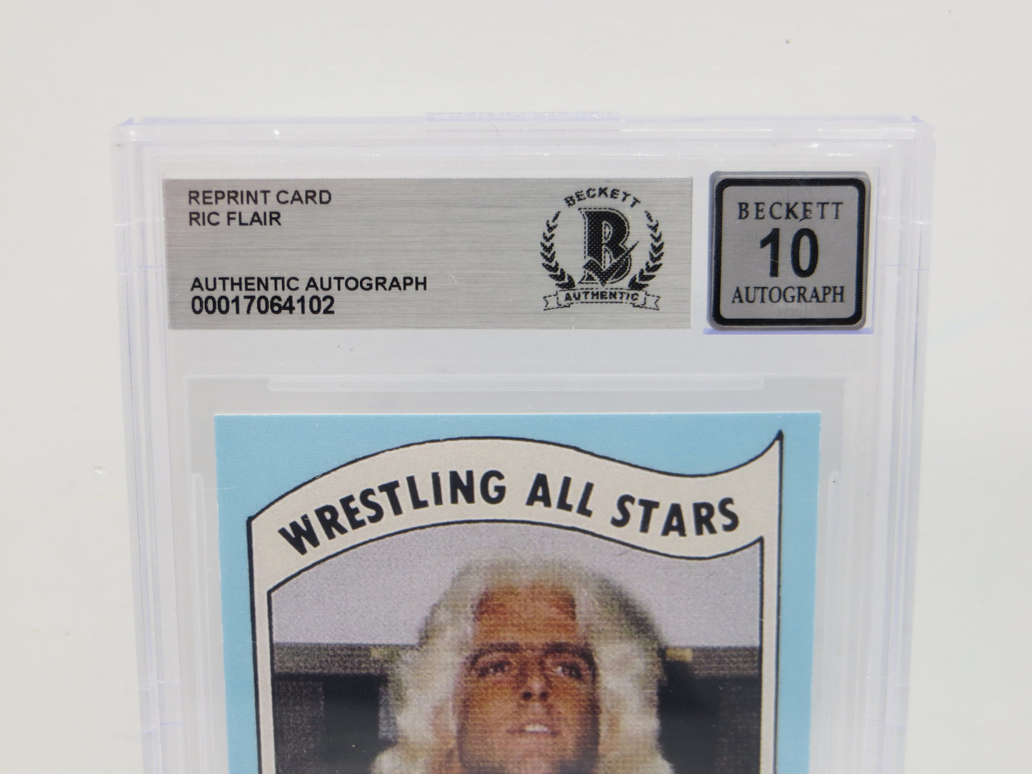 RIC FLAIR SIGNED 1982 Wrestling All Stars REPRINT Card BGS BAS SLAB AUTO 10