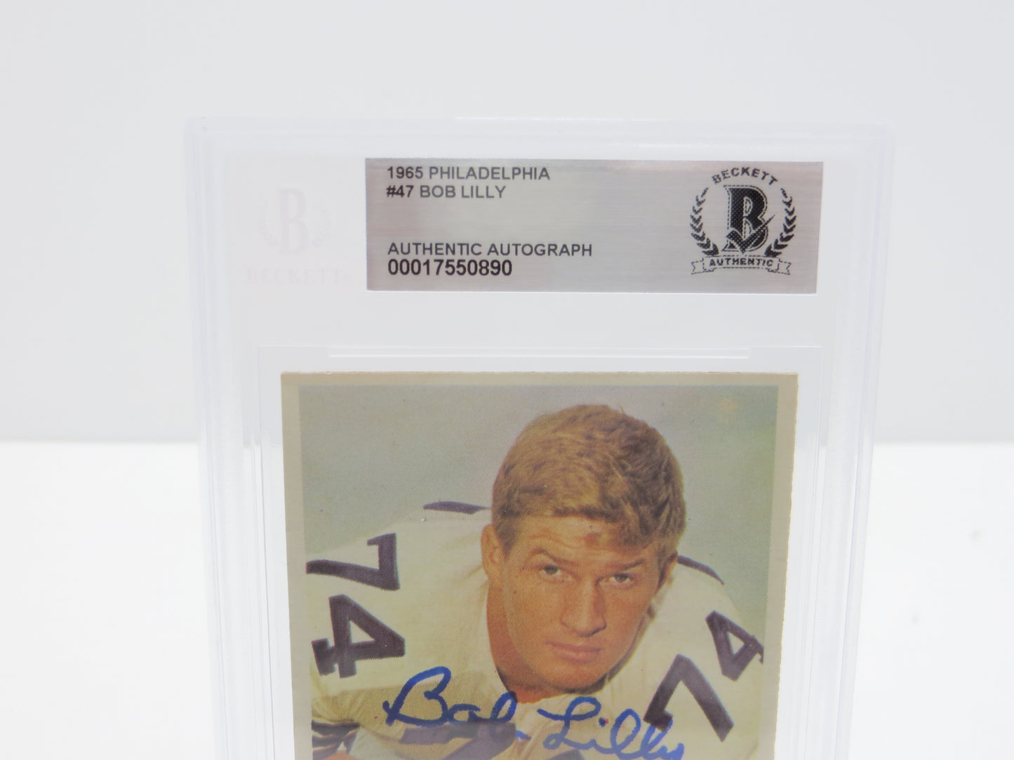 BOB LILLY SIGNED 1965 PHILADELPHIA #47 DALLAS COWBOYS BGS BAS SLAB