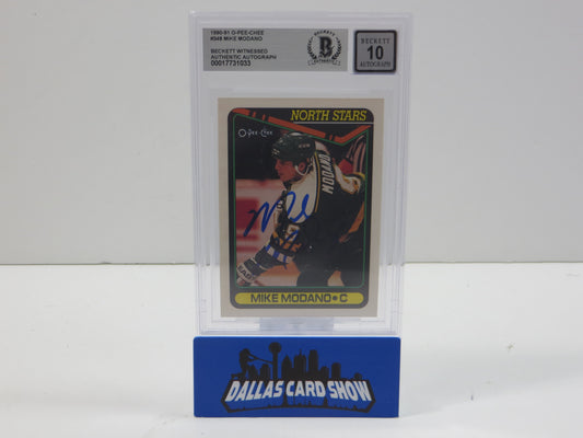 MIKE MODANO SIGNED 1990-91 O-Pee-Chee OPC #348 BAS BGS SLAB AUTO 10