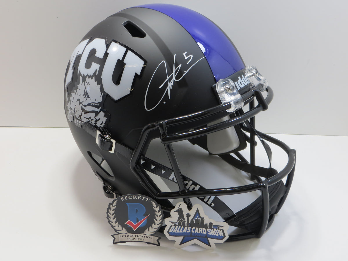 LaDAINIAN TOMLINSON TCU HORNED FROGS SIGNED Black HELMET Chargers BAS