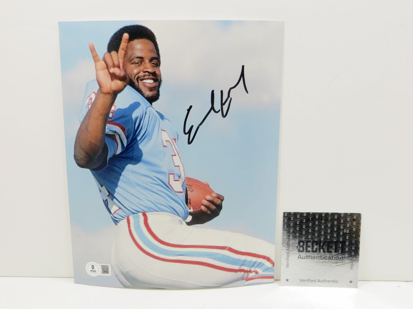 EARL CAMPBELL Houston Oilers HOOK 'EM SIGNED 8x10 PHOTO Texas Longhorns BAS