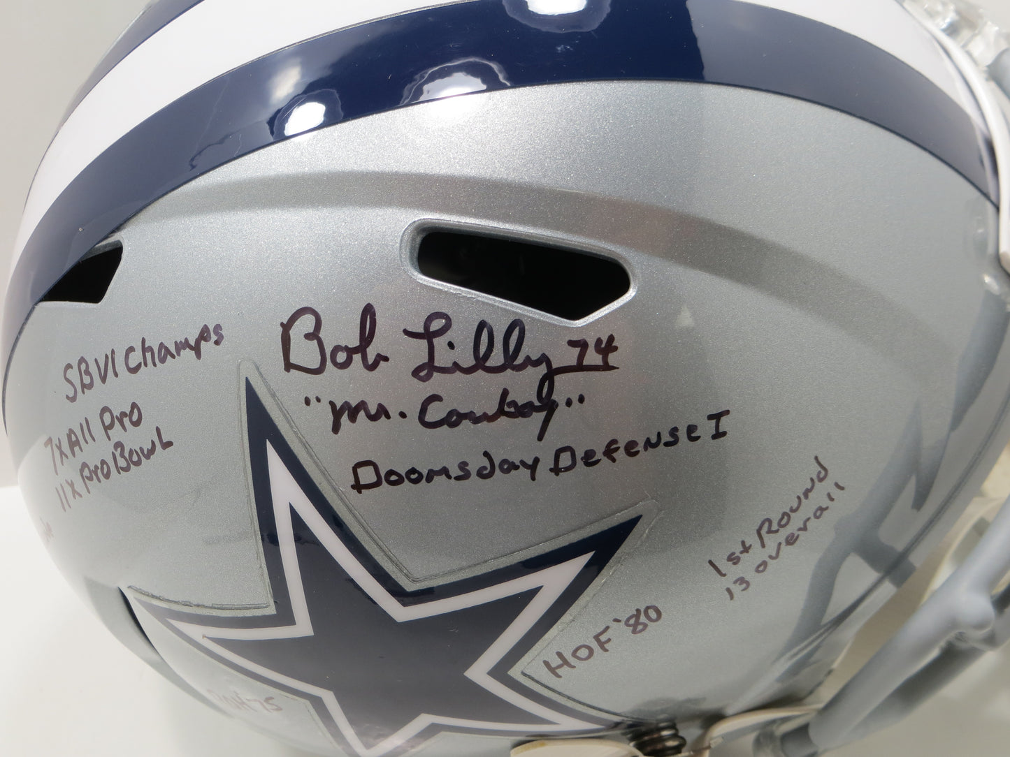 BOB LILLY SIGNED DALLAS COWBOYS RIDDELL FULL SIZE HELMET wFULLSTATS JSA