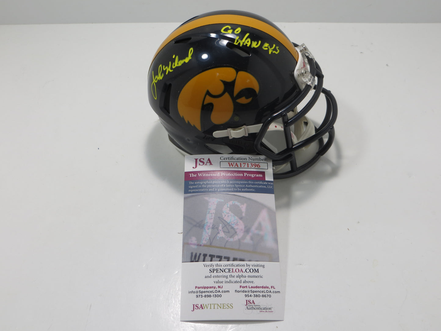 JOHN NILAND IOWA HAWKEYES SIGNED RIDDELL MINI HELMET w/GO HAWKEYES JSA COA