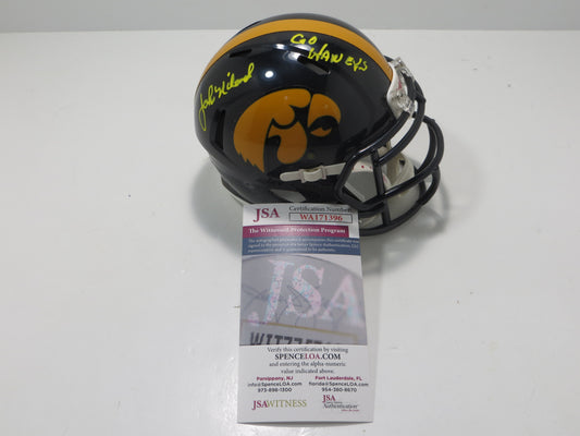 JOHN NILAND IOWA HAWKEYES SIGNED RIDDELL MINI HELMET w/GO HAWKEYES JSA COA