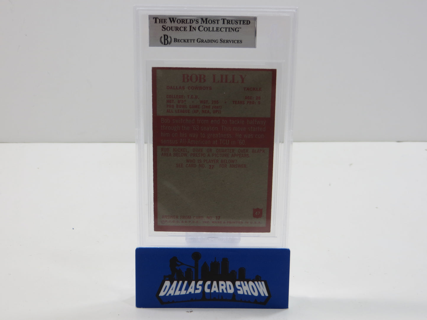 BOB LILLY SIGNED 1965 PHILADELPHIA #47 DALLAS COWBOYS BGS BAS SLAB