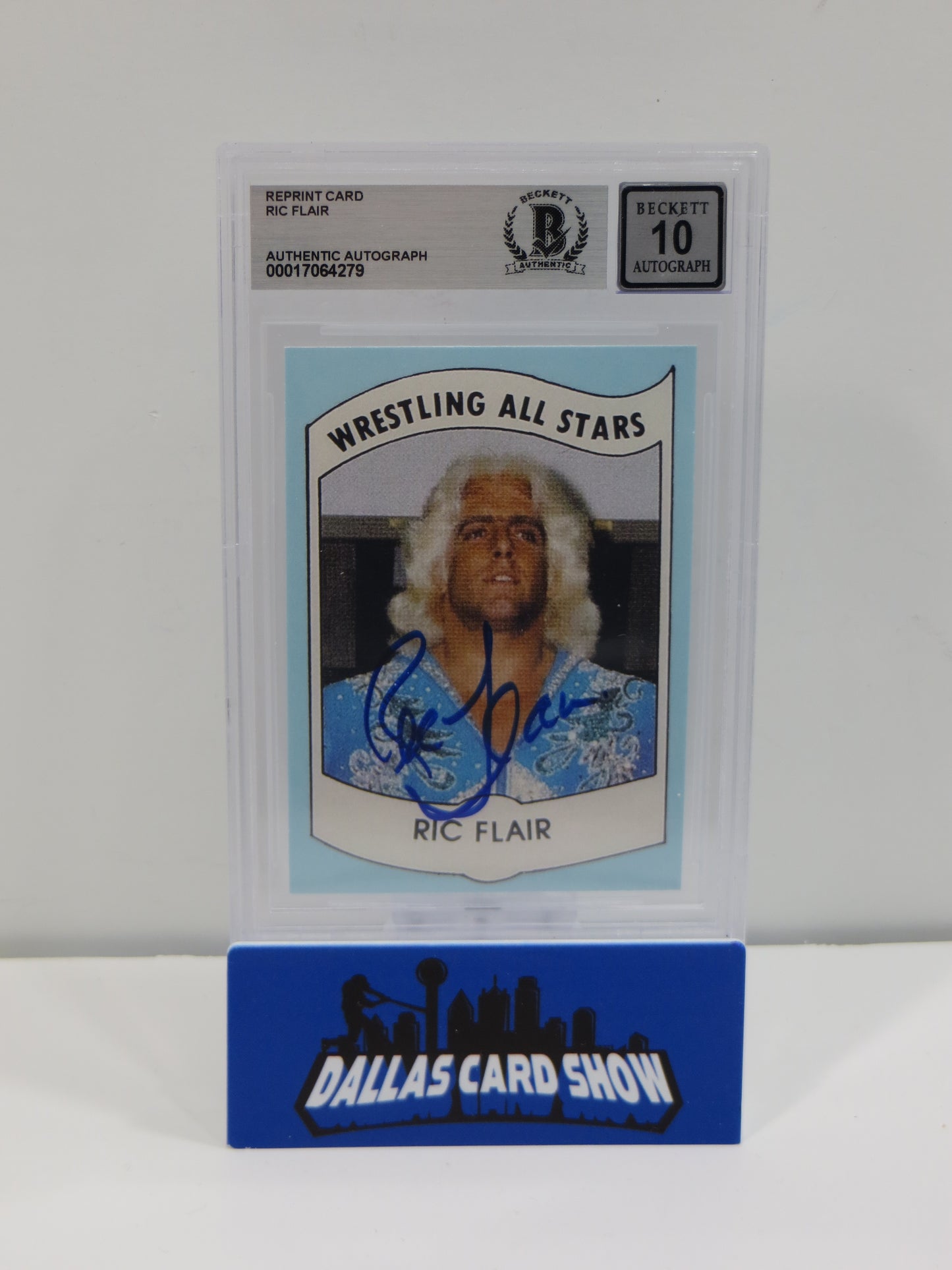 RIC FLAIR SIGNED 1982 Wrestling All Stars REPRINT Card BGS BAS SLAB AUTO 10