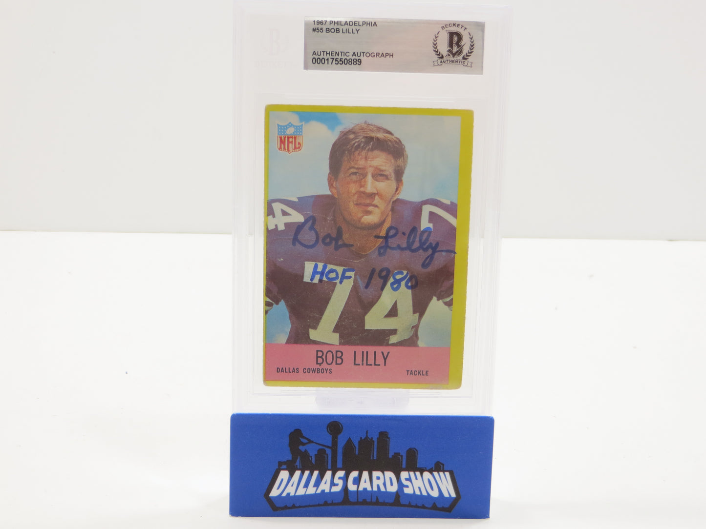 BOB LILLY SIGNED 1967 PHILADELPHIA #55 DALLAS COWBOYS BGS BAS SLAB