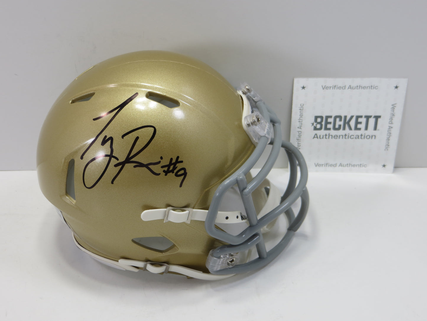 TONY RICE SIGNED NOTRE DAME ND FIGHTING IRISH RIDDELL MINI HELMET BAS