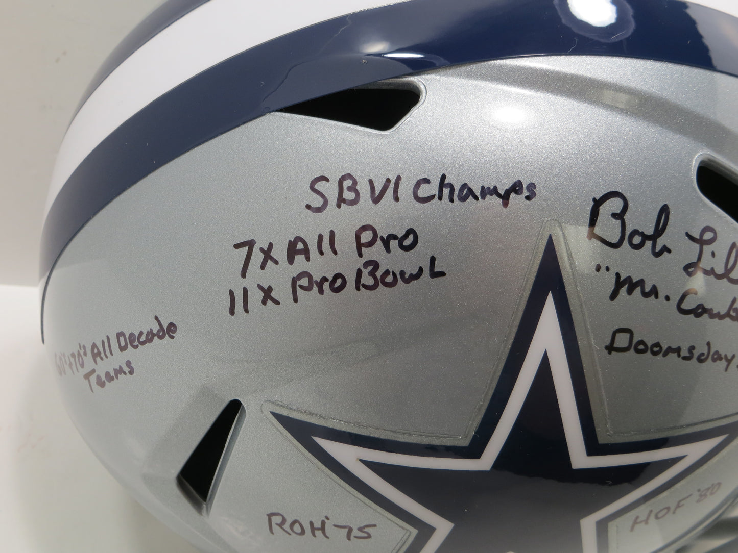 BOB LILLY SIGNED DALLAS COWBOYS RIDDELL FULL SIZE HELMET wFULLSTATS JSA