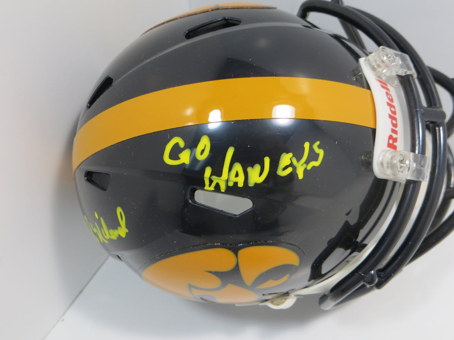 JOHN NILAND IOWA HAWKEYES SIGNED RIDDELL MINI HELMET w/GO HAWKEYES JSA COA